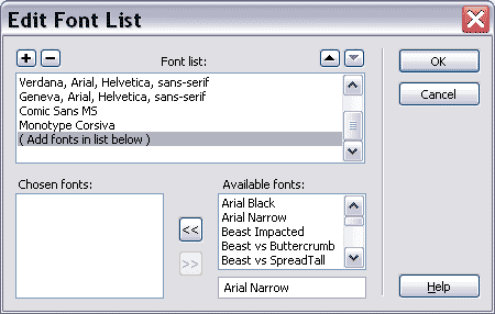 dreamweaver Edit Font List (Редактировать список шрифтов)